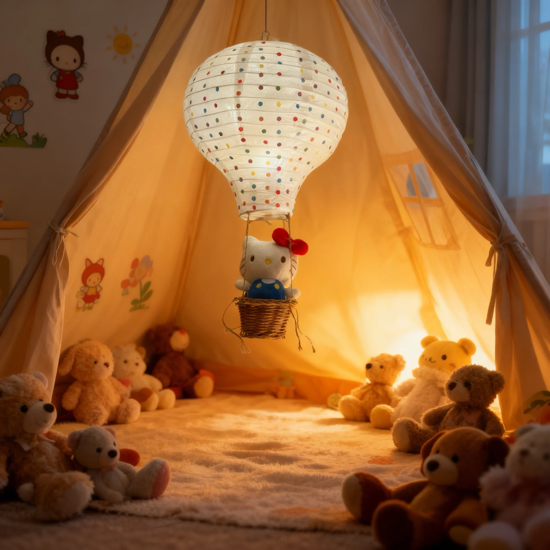 Hello Kitty Hot Air Balloon Night Light DIY Material Kit, Cute Lampshade for Girls' Bedroom, Hanging Ornament, Decoration