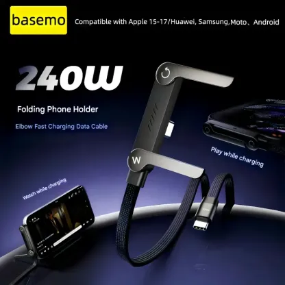 📱240W Braided Fast Charge Cable With Built-in Phone Stand