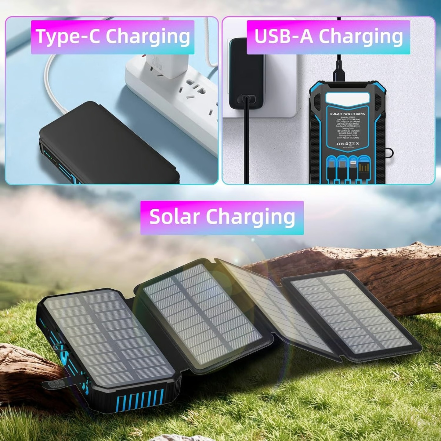 Outdoor Foldable Solar Large Capacity Charger Mobile Power Bank