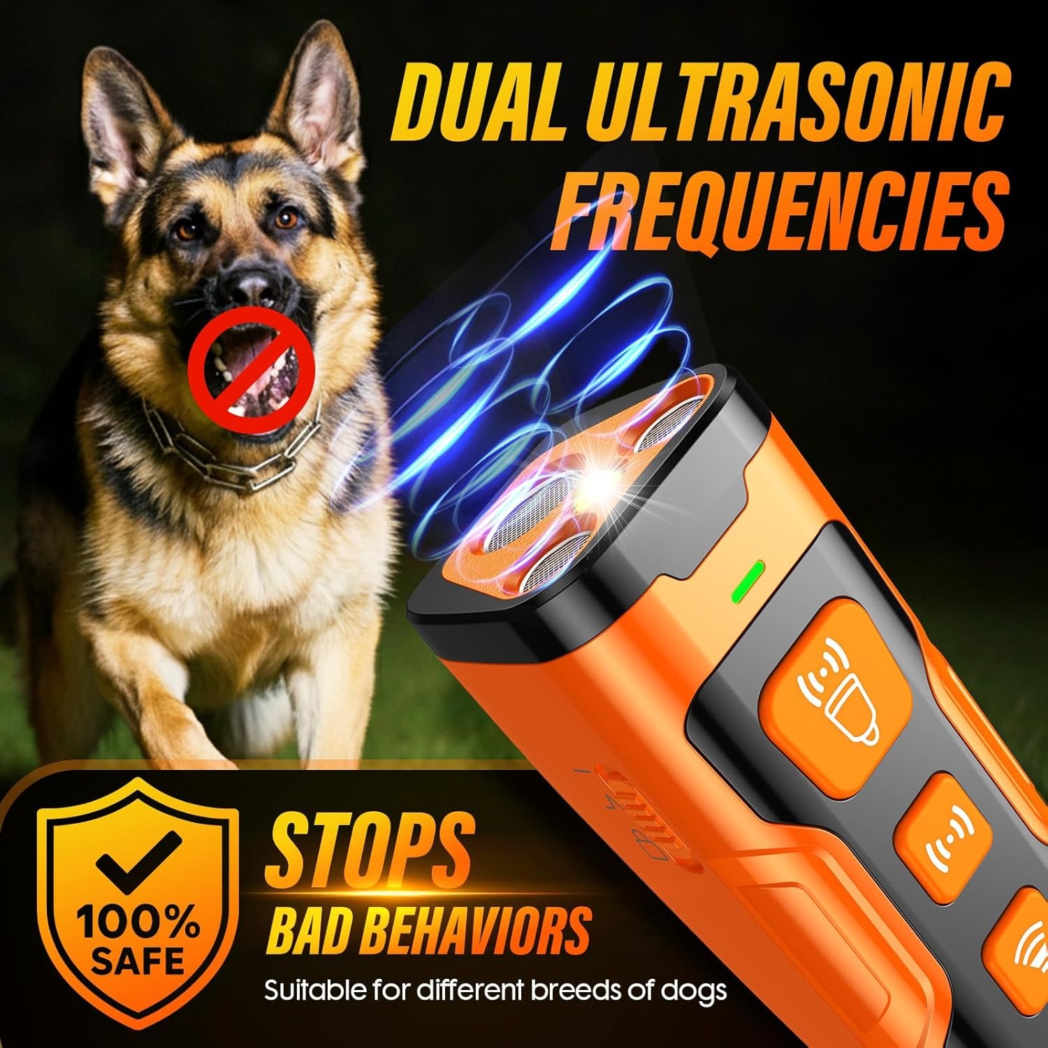 Dog Bark Deterrent Device- 3X Ultrasonic Anti Barking,6 Training Modes 23 FT Range–Barks No More Indoors Outdoors Behavior Correct Rechargeable,Compact,Safe, Humane Training for Dogs