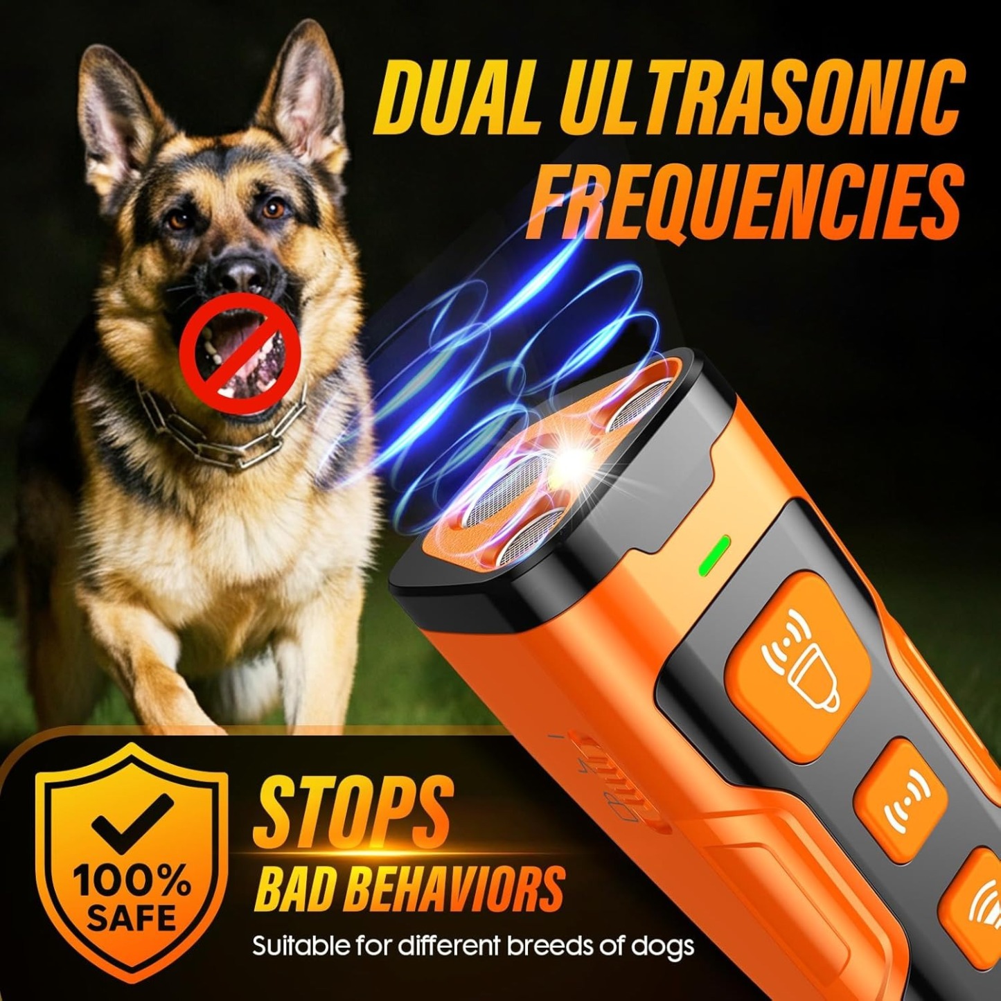 Dog Bark Deterrent Device- 3X Ultrasonic Anti Barking,6 Training Modes 23 FT Range–Barks No More Indoors Outdoors Behavior Correct Rechargeable,Compact,Safe, Humane Training for Dogs