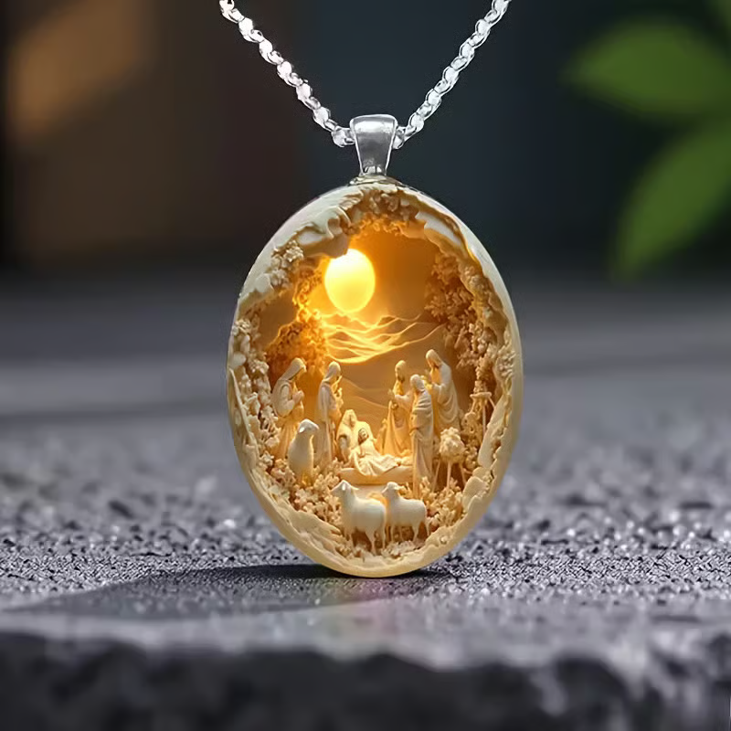 🔥LAST DAY 50% OFF - 🙏Nativity Scene Oval Pendant Necklace