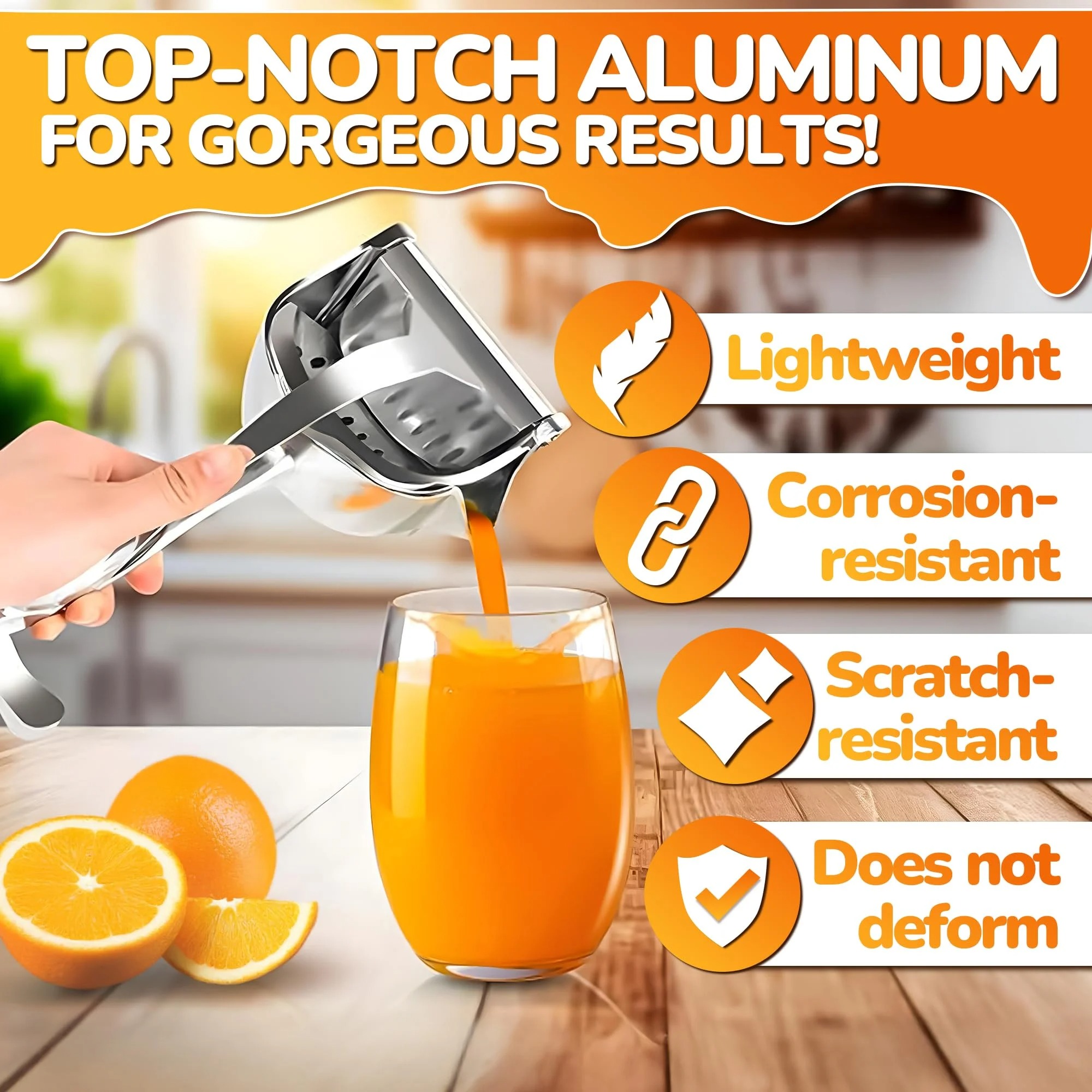 🍹Hand Juicer Squeezer - Aluminum Manual Press Juicer with Ergonomic Grip for Efficient Juice Extraction of Pomegranates Citrus & More, Durable Compact Easy to Use & Clean Manual Citrus Juicer.