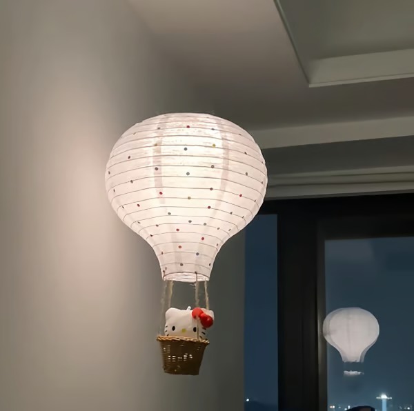 Hello Kitty Hot Air Balloon Night Light DIY Material Kit, Cute Lampshade for Girls' Bedroom, Hanging Ornament, Decoration