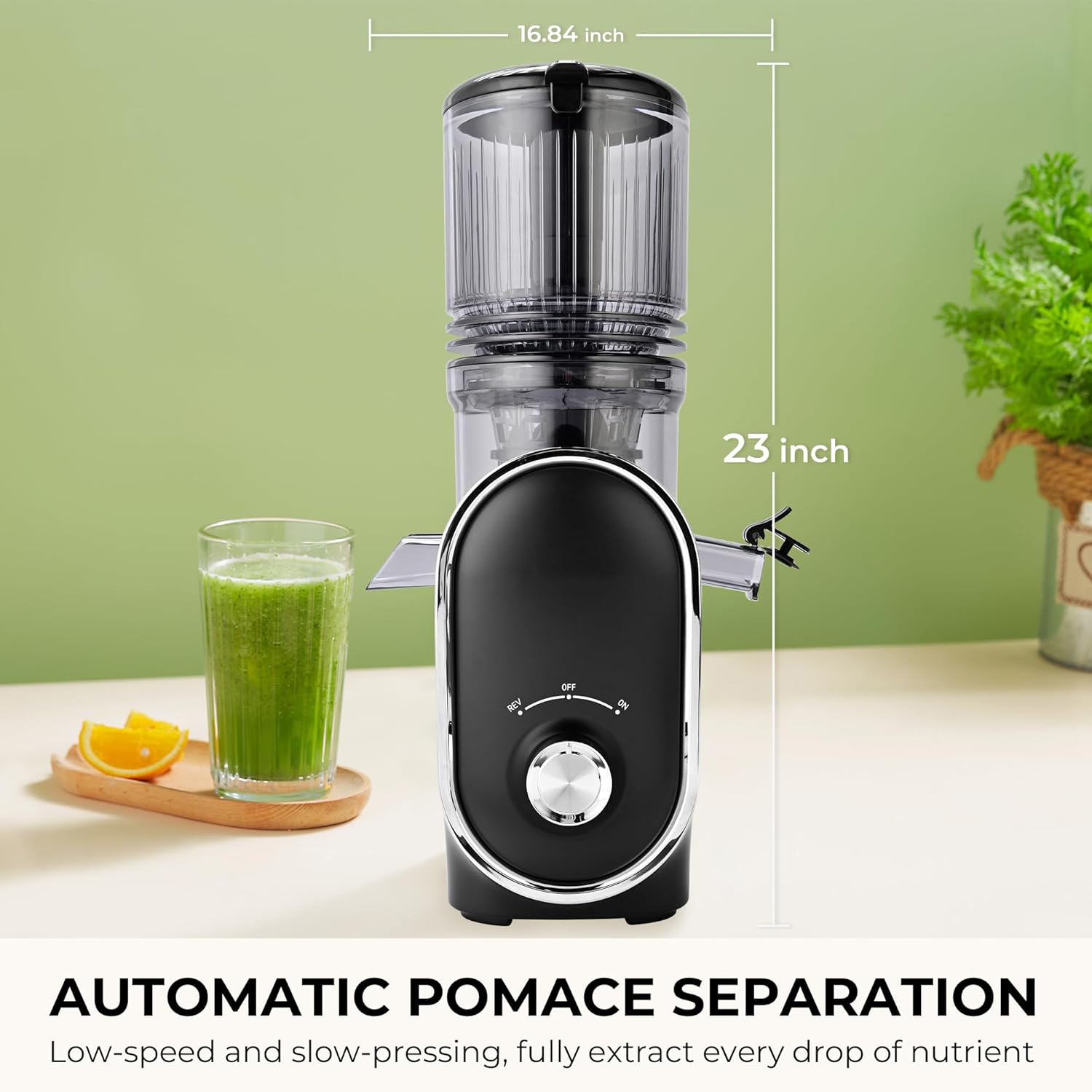 Cold Press Juicer, 300W, 5.3" Large Feed Chute, 1.5L Capacity, Automatic Feeding, High Yield, Easy to Clean, Ideal for Whole Fruits & Vegetables