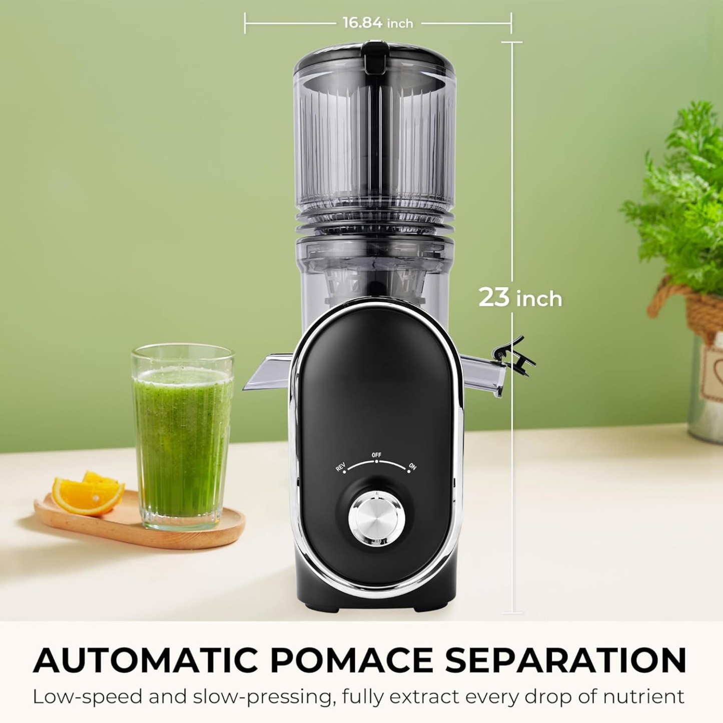 Cold Press Juicer, 300W, 5.3" Large Feed Chute, 1.5L Capacity, Automatic Feeding, High Yield, Easy to Clean, Ideal for Whole Fruits & Vegetables