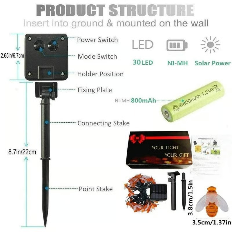 🐝Solar LED Bee String Lights