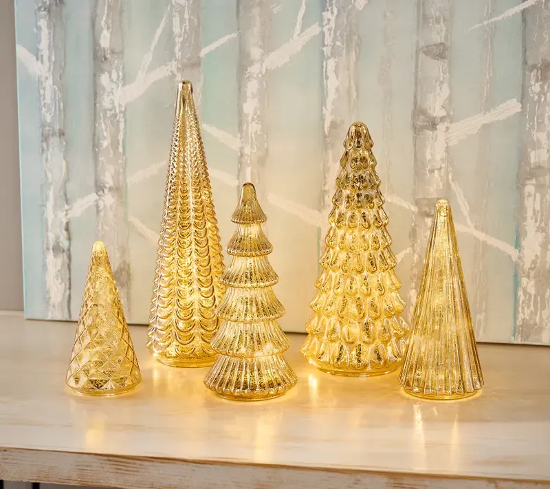 BFF Collection Set of 5 Illuminated Mercury Glass Trees