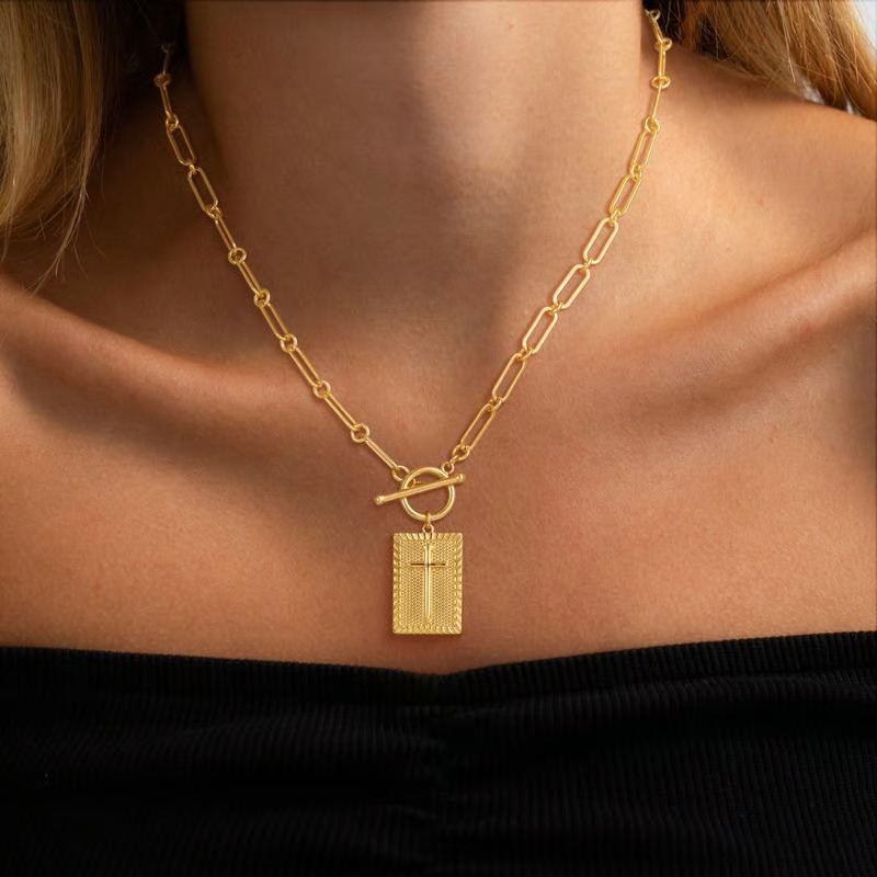 ✝️ Cross Pendant Paperclip Chain Necklace, alloy, Unisex, Waterproof and Sweat-Resistant, Fade-Proof