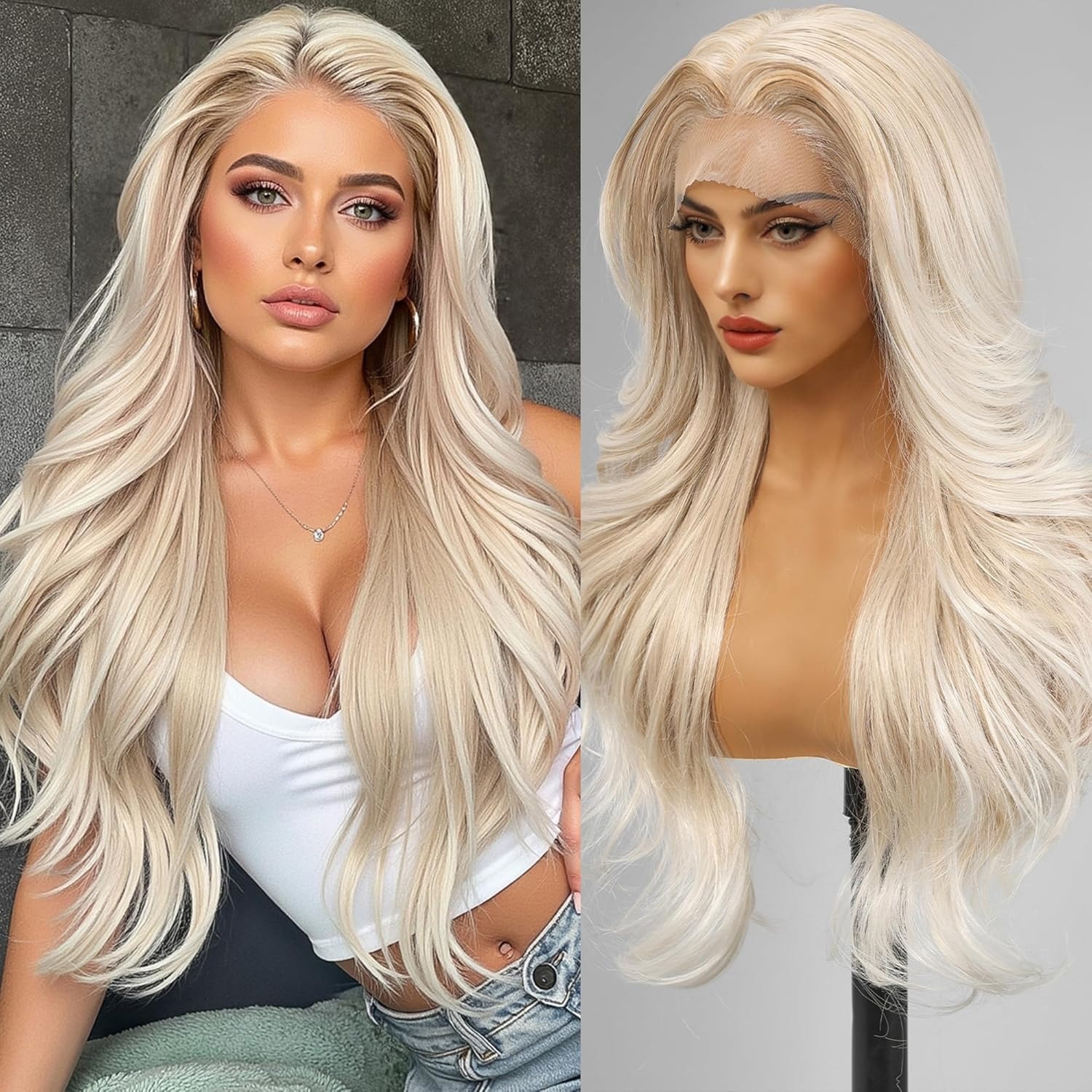 Blonde 13×6 Lace Front Wig Long Blonde Body Wave Wigs for White Women Middle Part Synthetic Heat Resistant Fiber Wig for Daily Cosplay