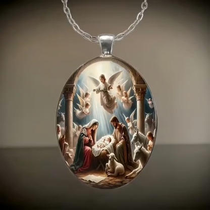 🔥LAST DAY 50% OFF - 🙏Nativity Scene Oval Pendant Necklace