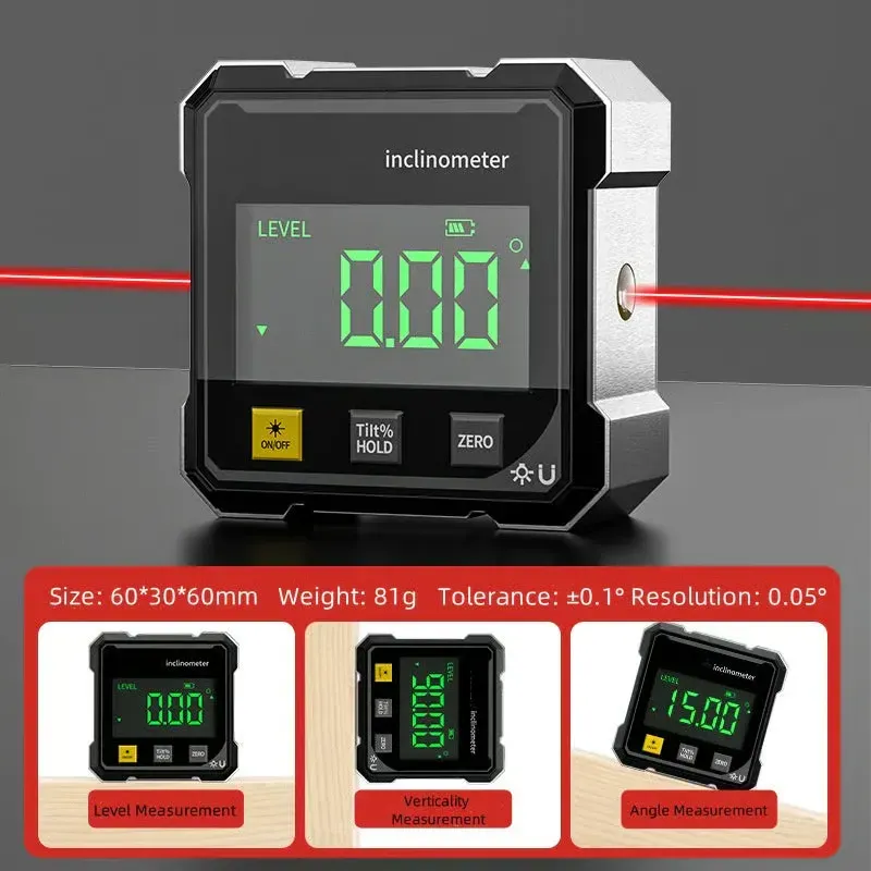 4-Side Magnetic Digital Angle Gauge with Laser