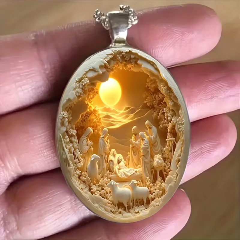🔥LAST DAY 50% OFF - 🙏Nativity Scene Oval Pendant Necklace