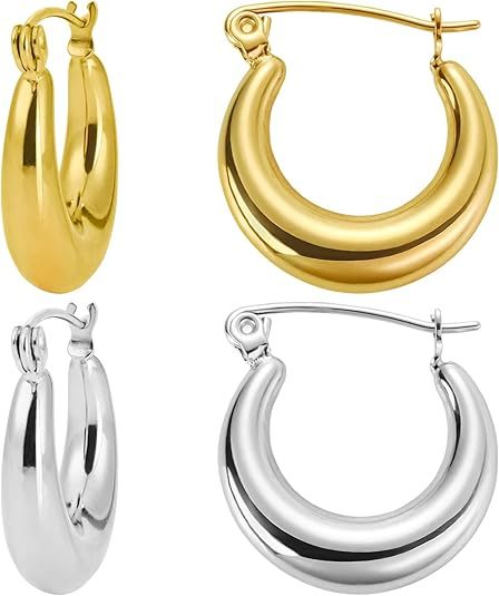 2 pairs of women's 14K gold-plated and silver hoop earrings