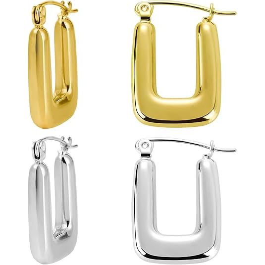 2 pairs of women's 14K gold-plated and silver U-shaped earrings