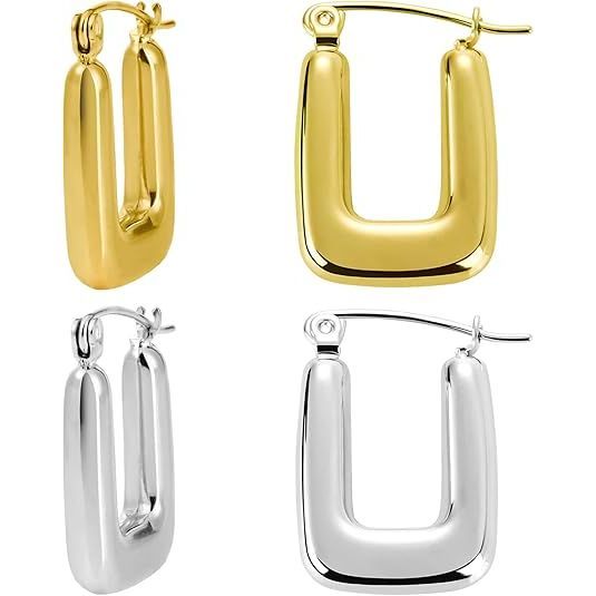 2 pairs of women's 14K gold-plated and silver U-shaped earrings