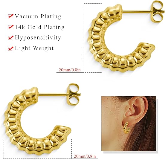 2 pairs of women's 14K gold-plated and silver-plated half-circle open earrings