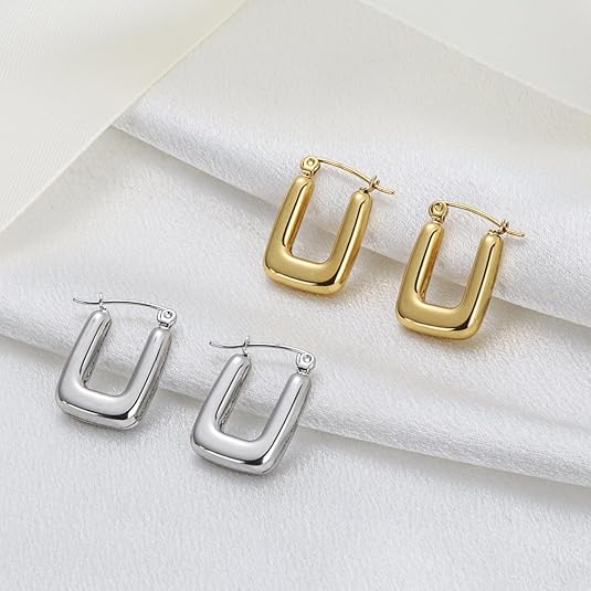 2 pairs of women's 14K gold-plated and silver U-shaped earrings