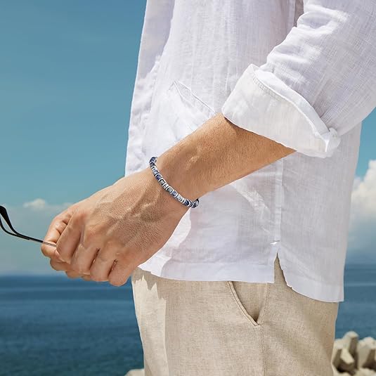 Men's Beaded Stainless Steel Bracelet