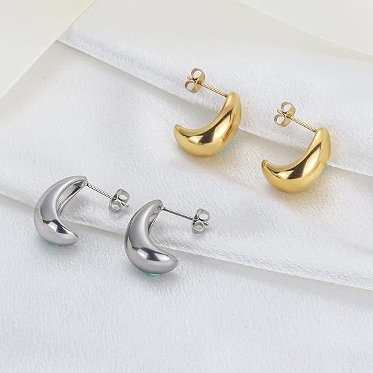 2 Pairs of Women's 14K Gold-Plated and Silver Half-Moon Earrings