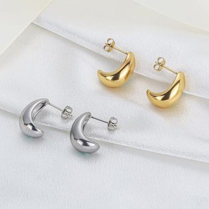 2 Pairs of Women's 14K Gold-Plated and Silver Half-Moon Earrings