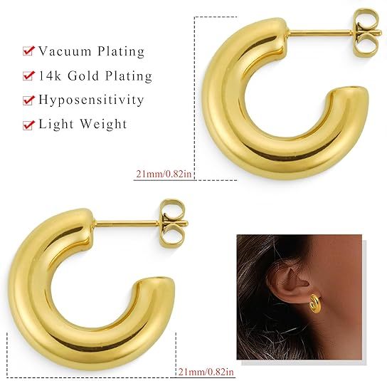 2 pairs of 14K gold and silver hoop earrings for women
