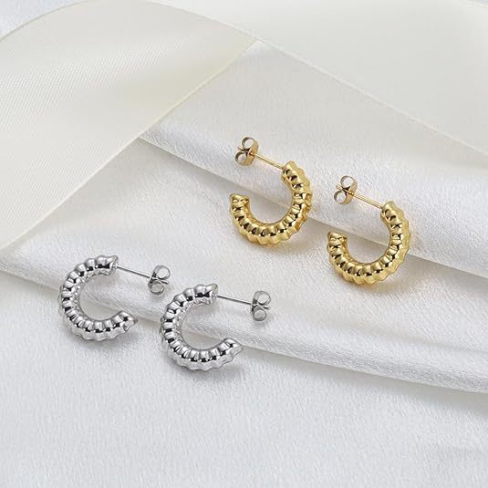 2 pairs of women's 14K gold-plated and silver-plated half-circle open earrings