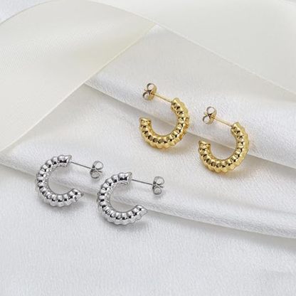 2 pairs of women's 14K gold-plated and silver-plated half-circle open earrings