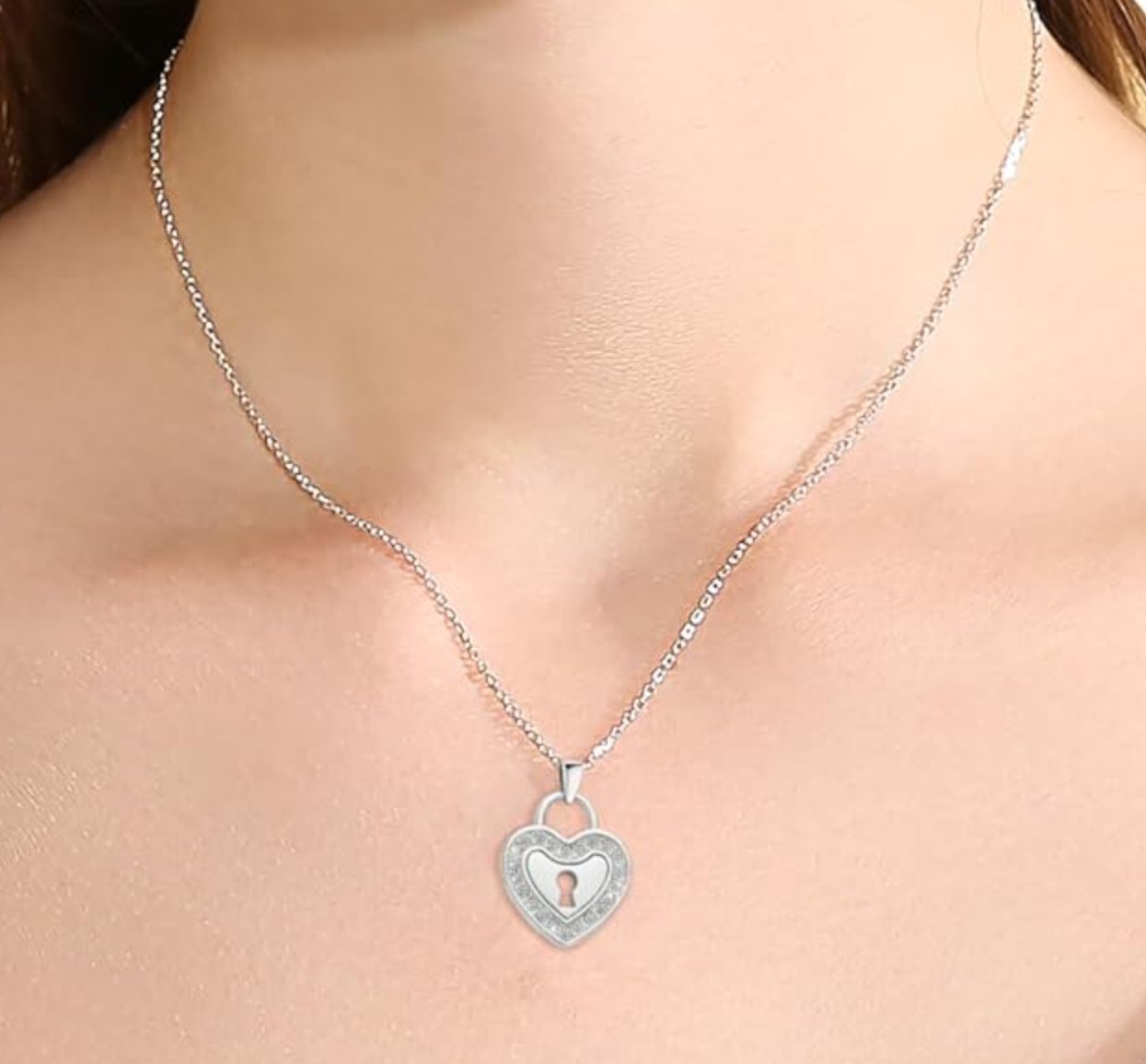Women's Silver Heart Lock Necklace