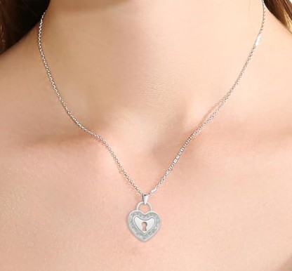 Women's Silver Heart Lock Necklace