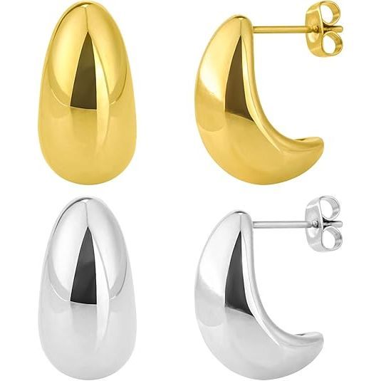 2 Pairs of Women's 14K Gold-Plated and Silver Half-Moon Earrings