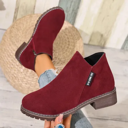 Women's chunky heel suede side zipper boots