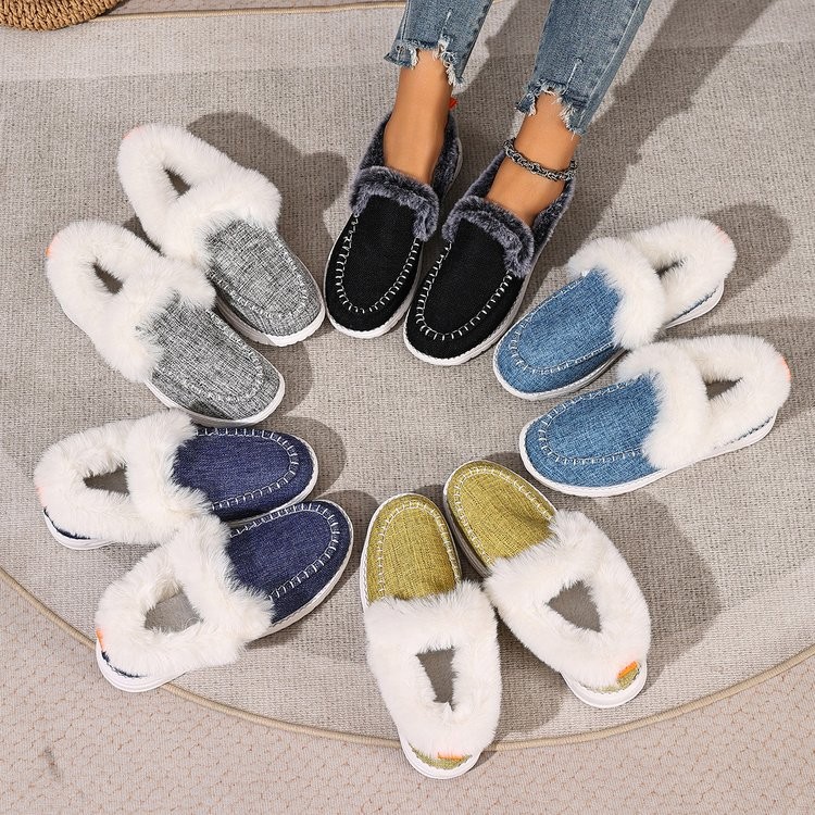 Women's velvet thickened warm flat cotton shoes
