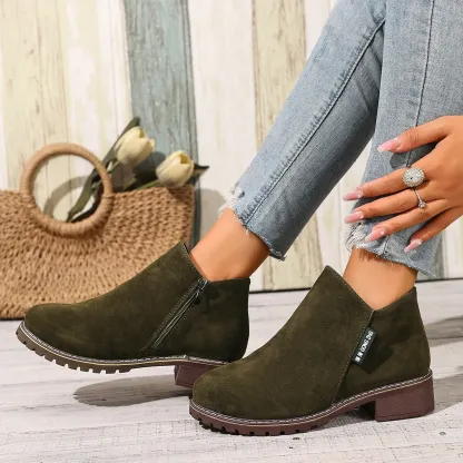 Women's chunky heel suede side zipper boots