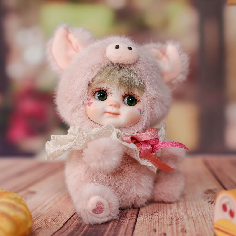 20cm/8Inch High-Quality porcelain Cheeks Plush Pink Pig Hat Doll