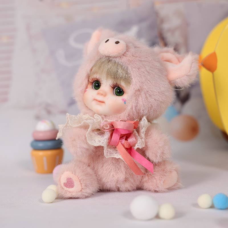 20cm/8Inch High-Quality porcelain Cheeks Plush Pink Pig Hat Doll