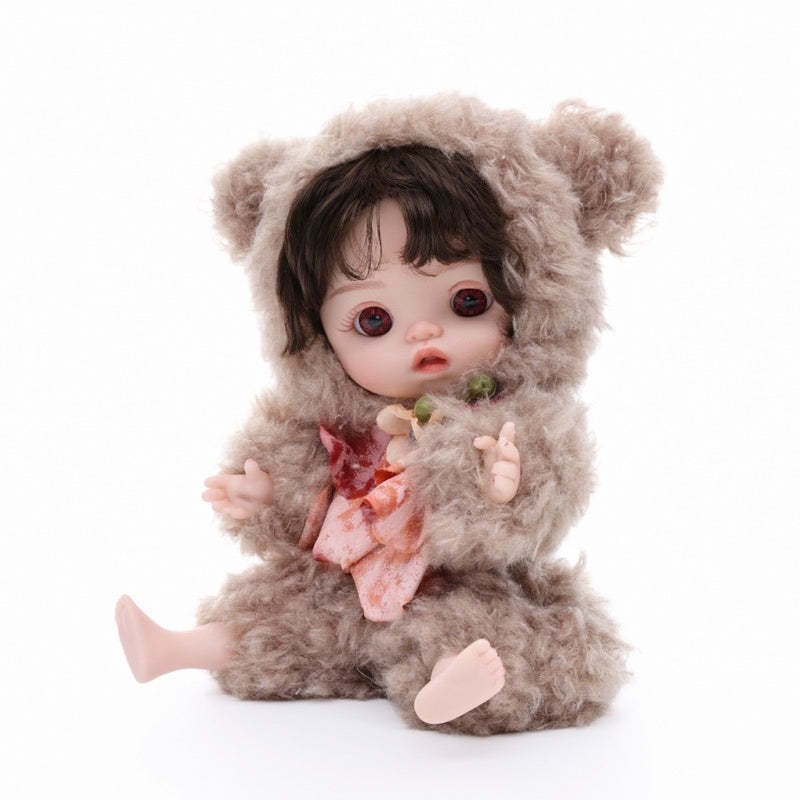 25cm/10Inch Mini Plush Baby Doll in Fuzzy Sheep Hoodie with Floral Bow Accent Name Coco