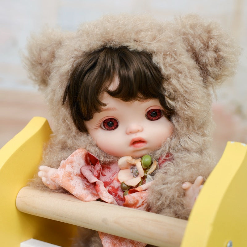 25cm/10Inch Mini Plush Baby Doll in Fuzzy Sheep Hoodie with Floral Bow Accent Name Coco