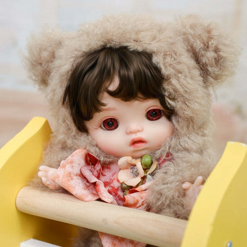 25cm/10Inch Mini Plush Baby Doll in Fuzzy Sheep Hoodie with Floral Bow Accent Name Coco