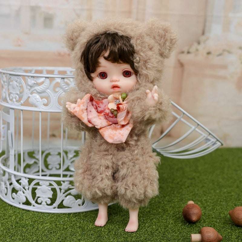 25cm/10Inch Mini Plush Baby Doll in Fuzzy Sheep Hoodie with Floral Bow Accent Name Coco
