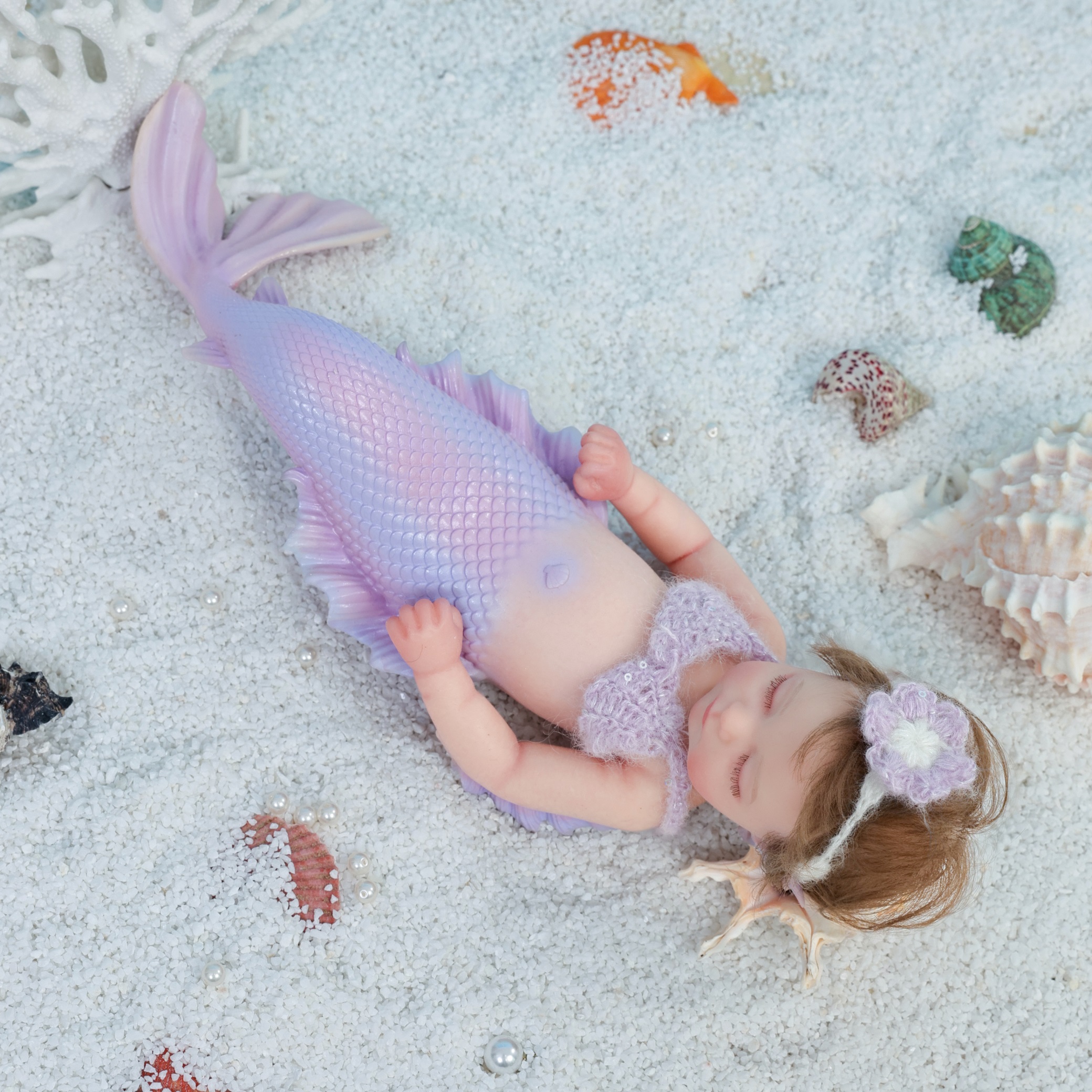 30cm/12inch Silicone mermaid handmade hair transplant simulated skin is soft, pinchable and washable