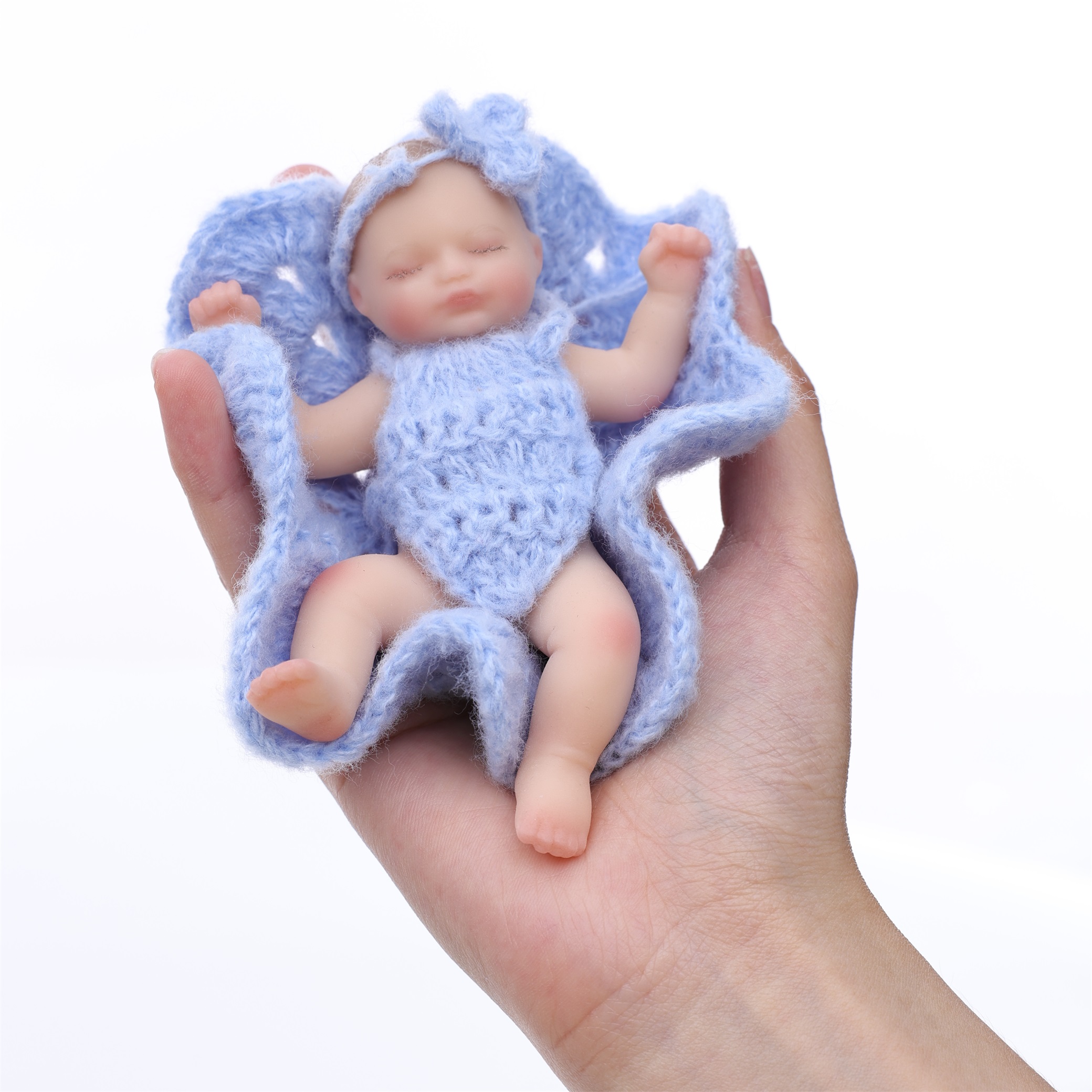 10cm/4Inch Lifelike Silicone Reborn Girl Baby Doll 4/5 Inch(Blue)