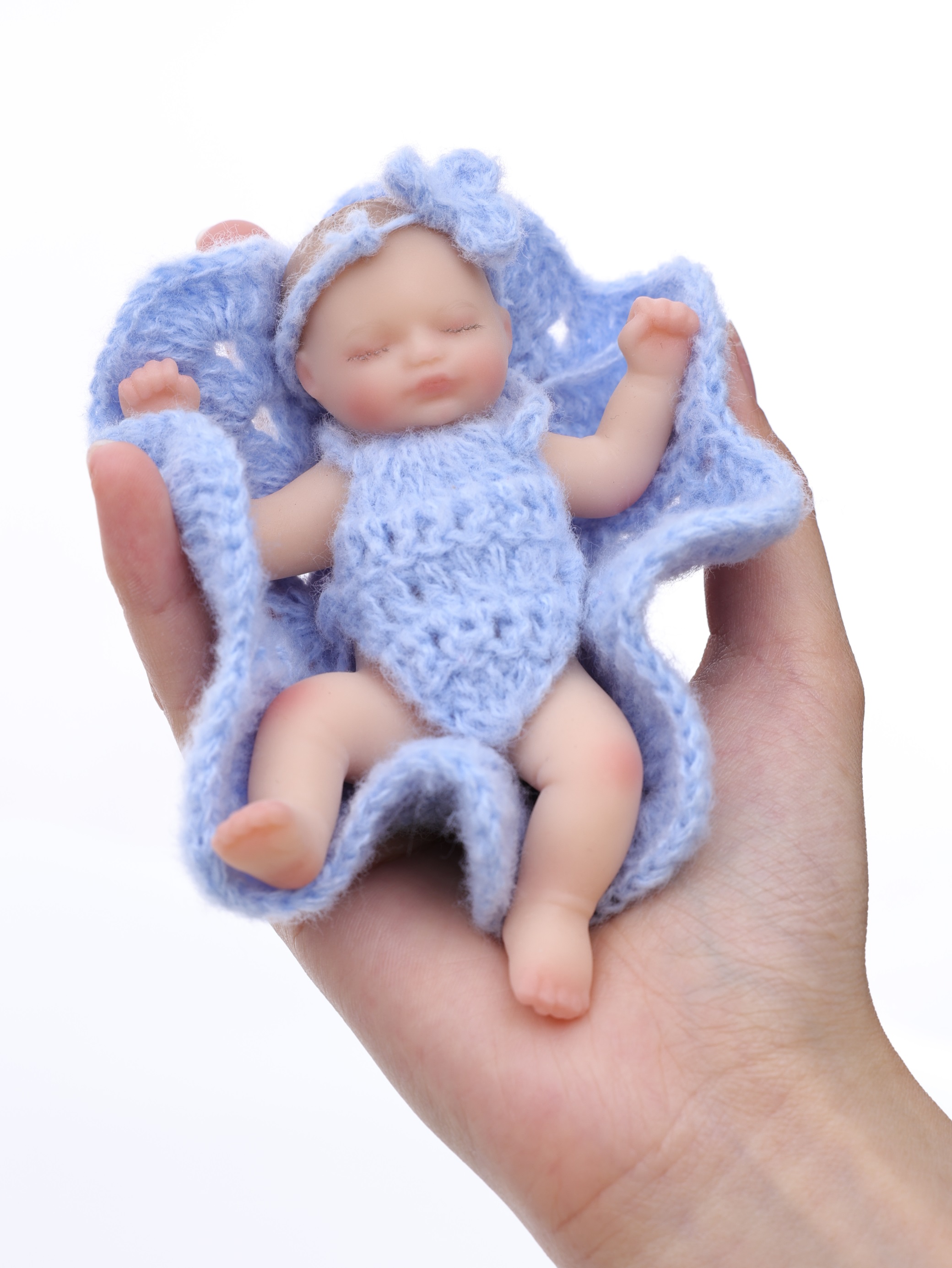10cm/4Inch Lifelike Silicone Reborn Girl Baby Doll 4/5 Inch(Blue)