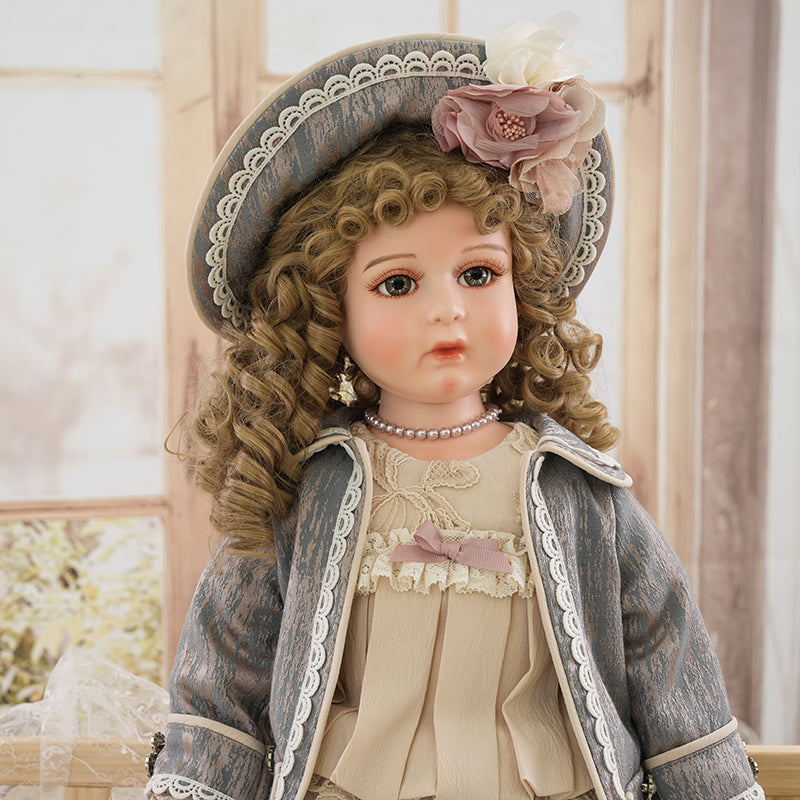 Isadora- 65cm/26Inch Antique Bisque Doll Porcelain Girl Doll with Gorgeous Dressing