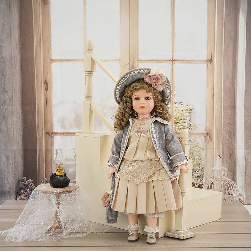Isadora- 65cm/26Inch Antique Bisque Doll Porcelain Girl Doll with Gorgeous Dressing