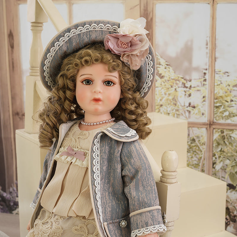 Isadora- 65cm/26Inch Antique Bisque Doll Porcelain Girl Doll with Gorgeous Dressing