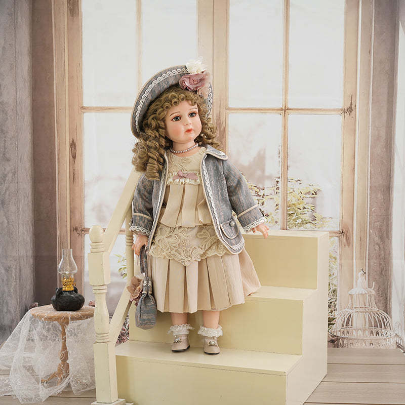 Isadora- 65cm/26Inch Antique Bisque Doll Porcelain Girl Doll with Gorgeous Dressing