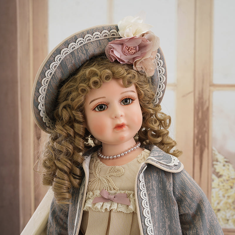 Isadora- 65cm/26Inch Antique Bisque Doll Porcelain Girl Doll with Gorgeous Dressing