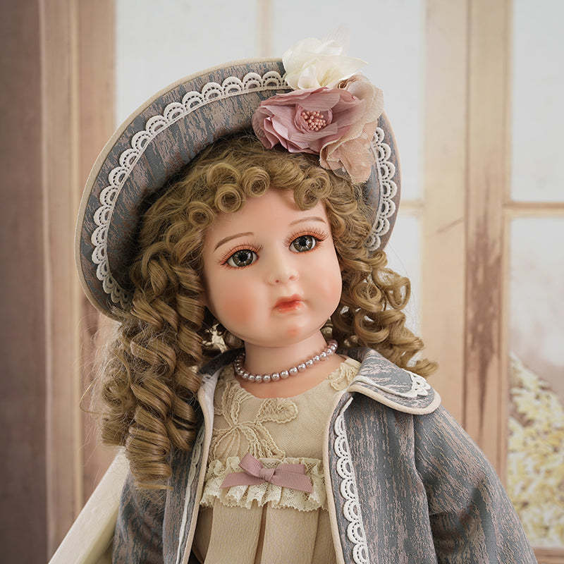 Isadora- 65cm/26Inch Antique Bisque Doll Porcelain Girl Doll with Gorgeous Dressing