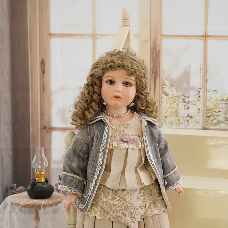 Isadora- 65cm/26Inch Antique Bisque Doll Porcelain Girl Doll with Gorgeous Dressing